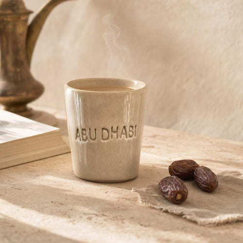 Abu Dhabi Mug - lifestyle scene, handmade in Abu Dhabi